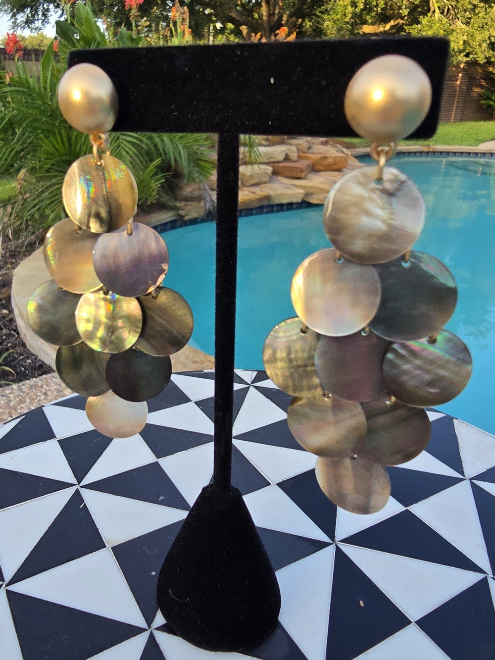 Iridescent Disc Drop Earrings - Shimmering Pearl Tones